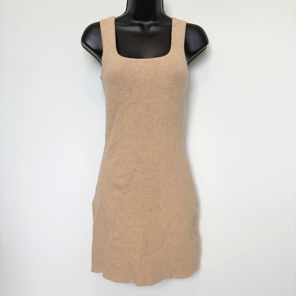 Abercrombie & Fitch Tan Beige Sleeveless Square Neck Knit Mini Sweater Dress S